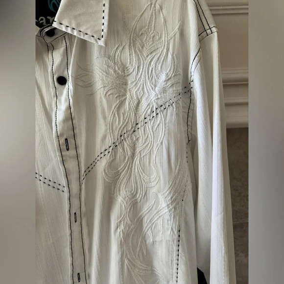 ROAR Buckle Y2K Men’s Refined Embroidered Button White Western Style Shirt XL - Picture 3 of 16